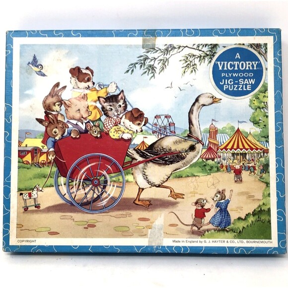 Victory Plywood Jig-Saw Puzzle Vintage 30 Piece Complete Animal Friends at Fair - Picture 1 of 16